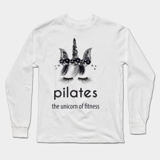 Pilates Unicorn of Fitness in Black White n Silver Long Sleeve T-Shirt